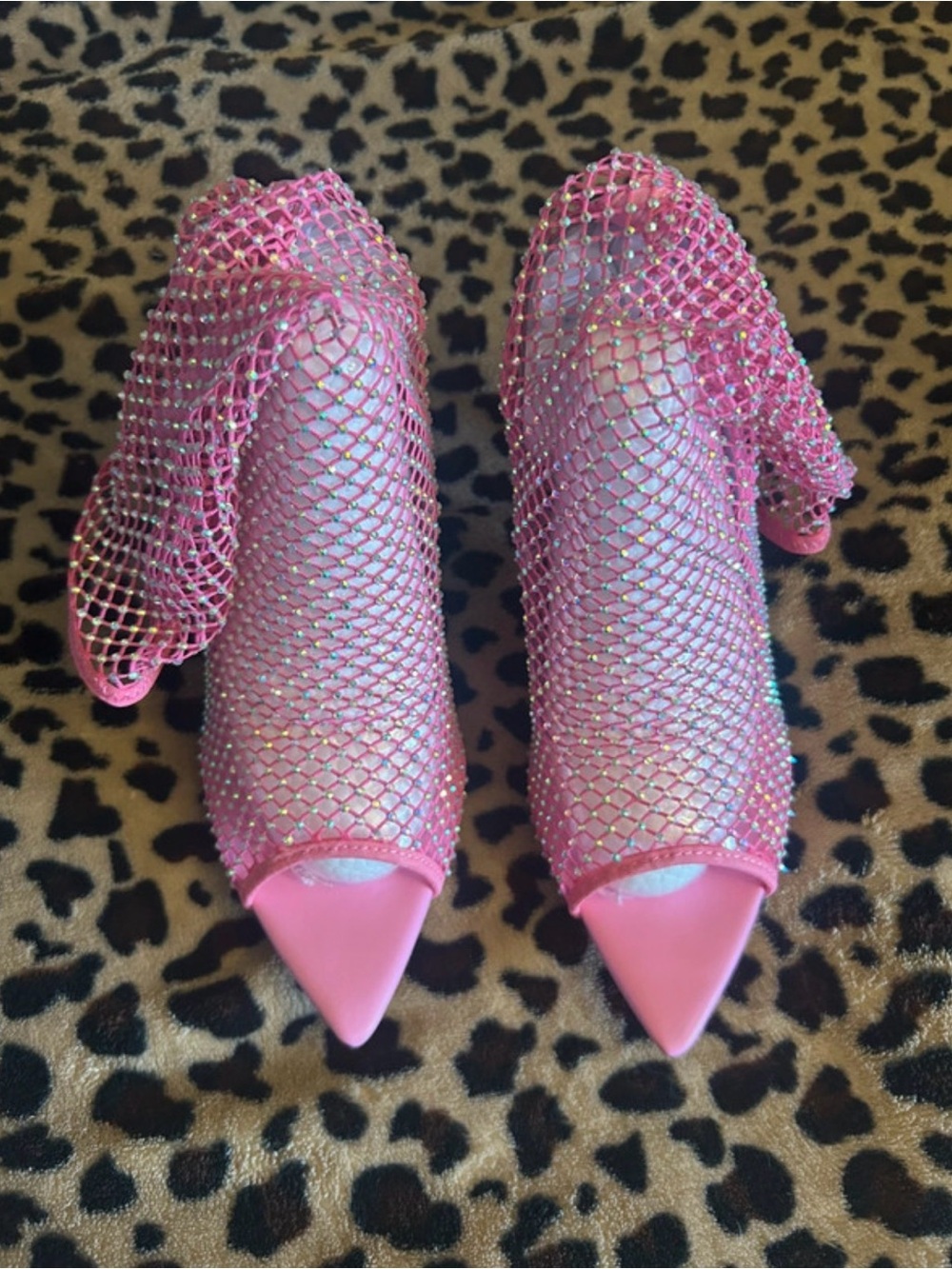 Gorgeous Pink Rhinestone Mesh Peep-Toe Stiletto Booties - Picture 9 of 9